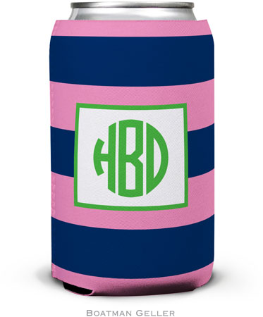 Boatman Geller - Personalized Can Koozies (Rugby Navy & Pink)