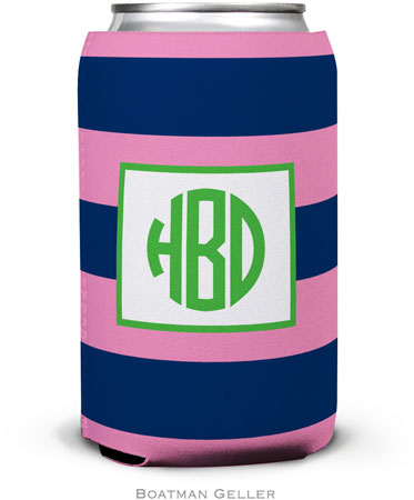 Personalized Can Koozies by Boatman Geller (Rugby Navy & Pink)