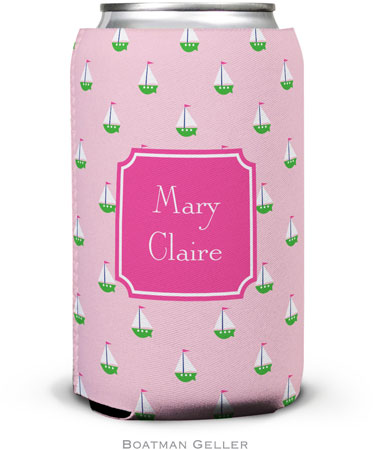 Personalized Can Koozies by Boatman Geller (Little Sailboat Pink Preset)