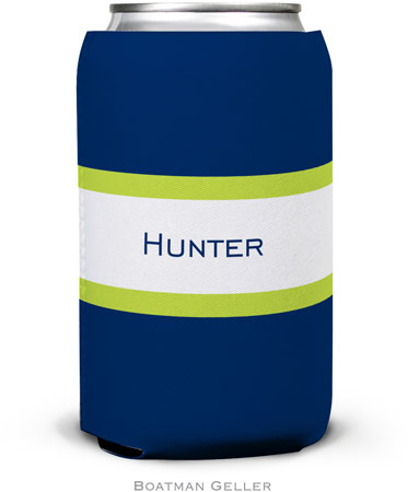 Personalized Can Koozies by Boatman Geller (Stripe Navy & Lime)