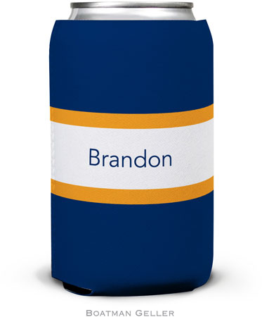 Personalized Can Koozies by Boatman Geller (Stripe Navy & Tangerine)