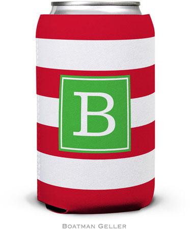 Personalized Can Koozies by Boatman Geller (Awning Stripe Red Preset)