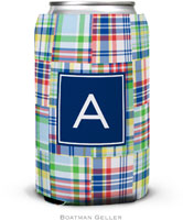 Personalized Can Koozies by Boatman Geller (Madras Patch Blue Preset)