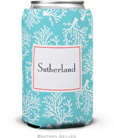 Personalized Can Koozies by Boatman Geller (Coral Repeat Teal)