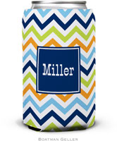 Personalized Can Koozies by Boatman Geller (Chevron Blue Orange & Lime Preset)