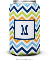 Personalized Can Koozies by Boatman Geller (Chevron Blue Orange & Lime)