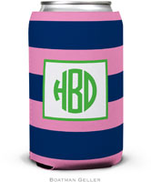 Personalized Can Koozies by Boatman Geller (Rugby Navy & Pink)