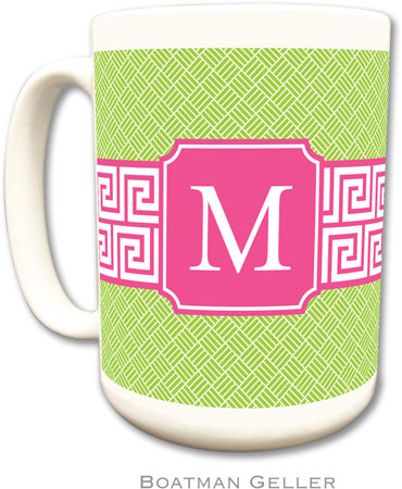 Boatman Geller - Personalized Coffee Mugs (Greek Key Band Pink Preset)