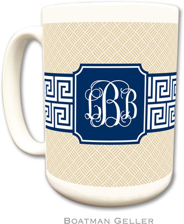 Boatman Geller - Personalized Coffee Mugs (Greek Key Band Navy Preset)