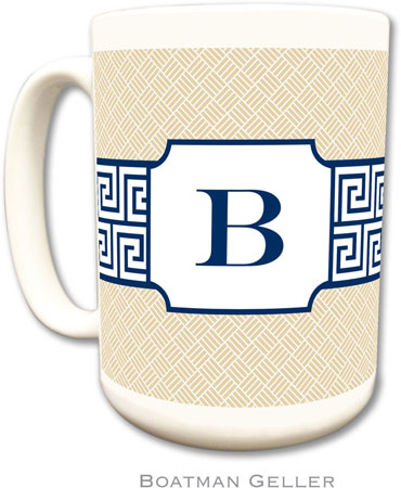 Boatman Geller - Personalized Coffee Mugs (Greek Key Band Navy)