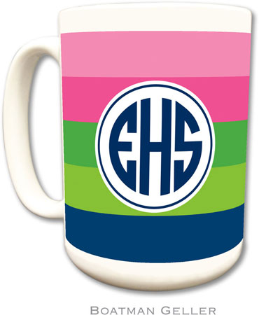 Boatman Geller - Personalized Coffee Mugs (Bold Stripe Pink Green & Navy)
