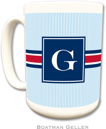 Boatman Geller - Personalized Coffee Mugs (Seersucker Band Red & Navy)