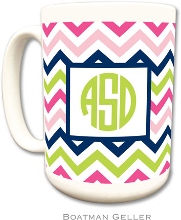 Boatman Geller - Personalized Coffee Mugs (Chevron Pink Navy & Lime)