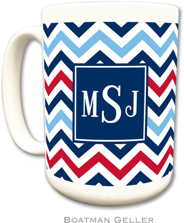 Boatman Geller - Personalized Coffee Mugs (Chevron Blue & Red Preset)