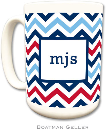 Boatman Geller - Personalized Coffee Mugs (Chevron Blue & Red)