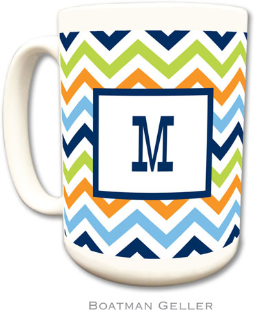 Boatman Geller - Personalized Coffee Mugs (Chevron Blue Orange & Lime)