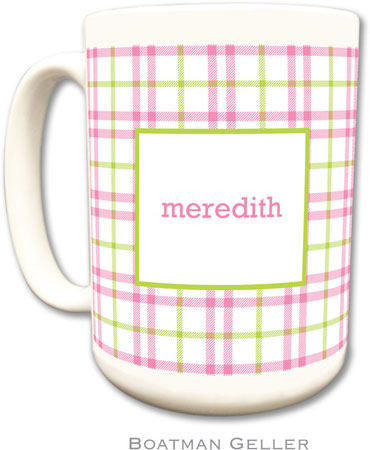 Boatman Geller - Personalized Coffee Mugs (Miller Check Pink & Green)