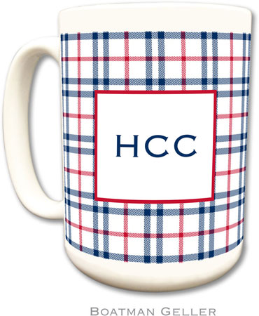 Boatman Geller - Personalized Coffee Mugs (Miller Check Navy & Red)