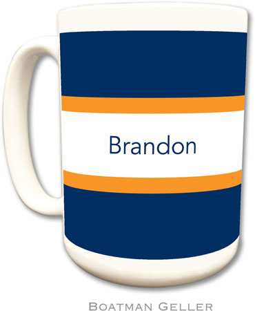Boatman Geller - Personalized Coffee Mugs (Stripe Navy & Tangerine)
