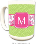 Boatman Geller - Personalized Coffee Mugs (Greek Key Band Pink Preset)