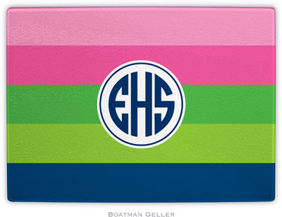 Boatman Geller - Personalized Cutting Boards (Bold Stripe Pink Green & Navy)