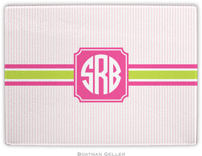 Boatman Geller - Personalized Cutting Boards (Seersucker Band Pink & Green)