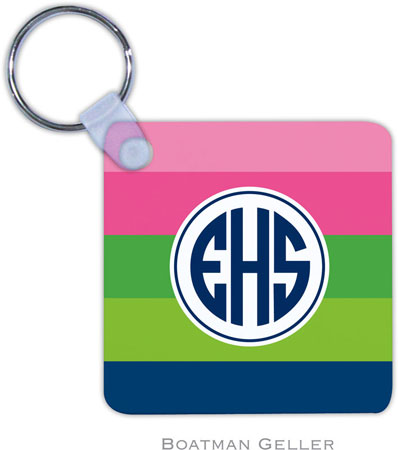 Boatman Geller - Personalized Key Chains (Bold Stripe Pink Green & Navy)