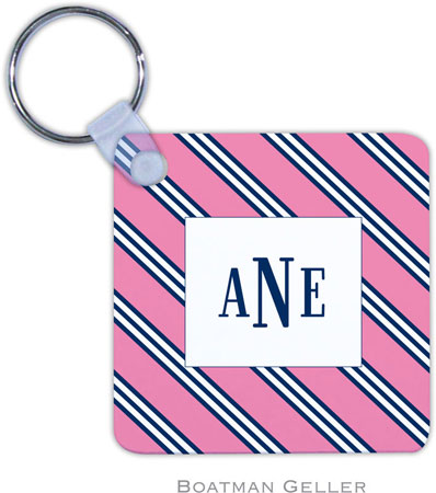 Boatman Geller - Personalized Key Chains (Repp Tie Pink & Navy)