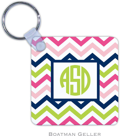 Boatman Geller - Personalized Key Chains (Chevron Pink Navy & Lime)