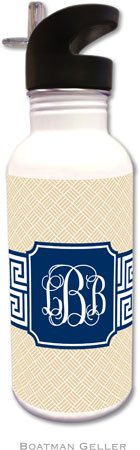 Personalized Water Bottles by Boatman Geller (Greek Key Band Navy Preset)