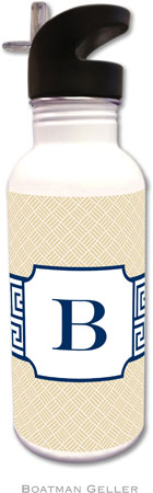 Personalized Water Bottles by Boatman Geller (Greek Key Band Navy)