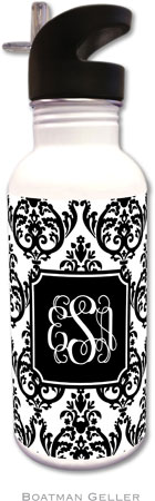 Personalized Water Bottles by Boatman Geller (Madison Damask White with Black Preset)