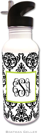 Personalized Water Bottles by Boatman Geller (Madison Damask White with Black)