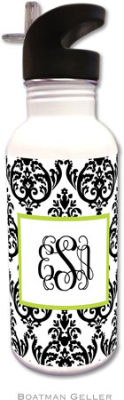 Personalized Water Bottles by Boatman Geller (Madison Damask White with Black) Personalized Water Bottles by Boatman Geller (Madison Damask White with Black)