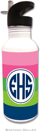 Personalized Water Bottles by Boatman Geller (Bold Stripe Pink Green & Navy)