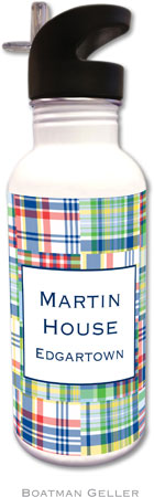 Personalized Water Bottles by Boatman Geller (Madras Patch Blue) Personalized Water Bottles by Boatman Geller (Madras Patch Blue)