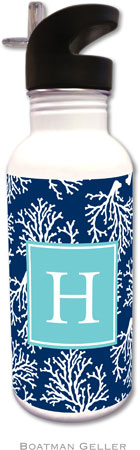 Personalized Water Bottles by Boatman Geller (Coral Repeat Navy Preset)
