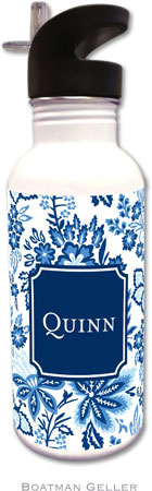 Personalized Water Bottles by Boatman Geller (Classic Floral Blue Preset)