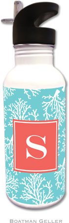 Personalized Water Bottles by Boatman Geller (Coral Repeat Teal Preset)