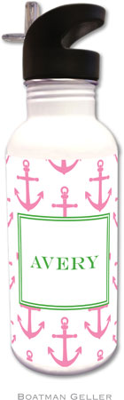 Personalized Water Bottles by Boatman Geller (Anchors Pink)