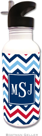 Personalized Water Bottles by Boatman Geller (Chevron Blue & Red Preset)