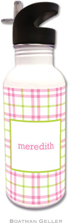 Personalized Water Bottles by Boatman Geller (Miller Check Pink & Green)