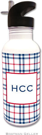 Personalized Water Bottles by Boatman Geller (Miller Check Navy & Red)