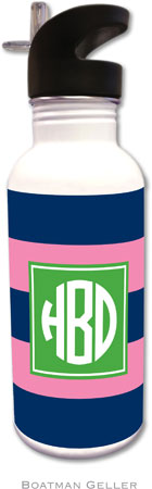 Personalized Water Bottles by Boatman Geller (Rugby Navy & Pink Preset)