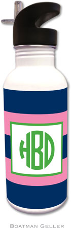Personalized Water Bottles by Boatman Geller (Rugby Navy & Pink)