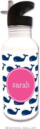 Personalized Water Bottles by Boatman Geller (Whale Repeat Navy Preset)