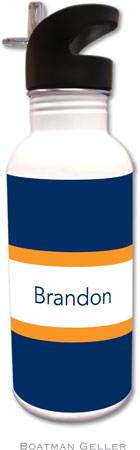 Personalized Water Bottles by Boatman Geller (Stripe Navy & Tangerine)