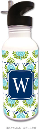 Personalized Water Bottles by Boatman Geller (Pineapple Repeat Teal Preset)