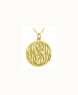 Gold Vermeil Hand Engraved Script Pendant Necklace Gold Vermeil Hand Engraved Script Pendant Necklace