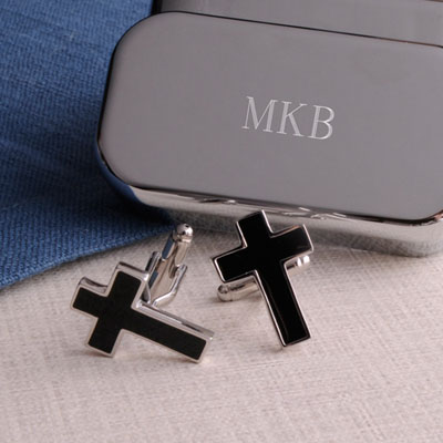 Black Cross Cufflinks with Personalized Case Black Cross Cufflinks with Personalized Case